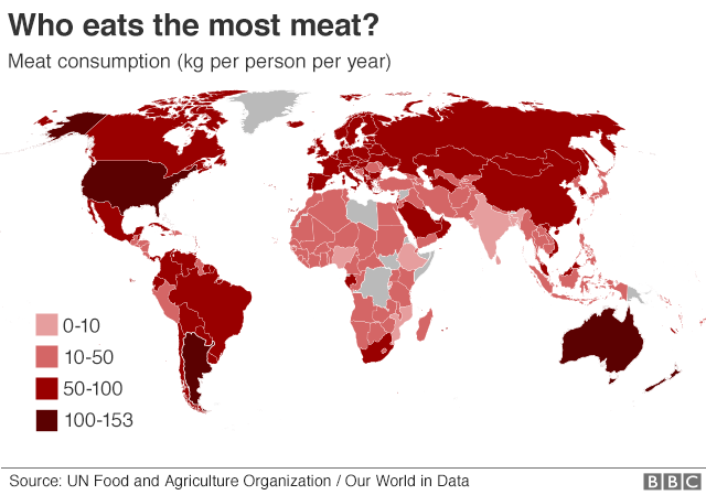 mapa consumo de carne no mundo